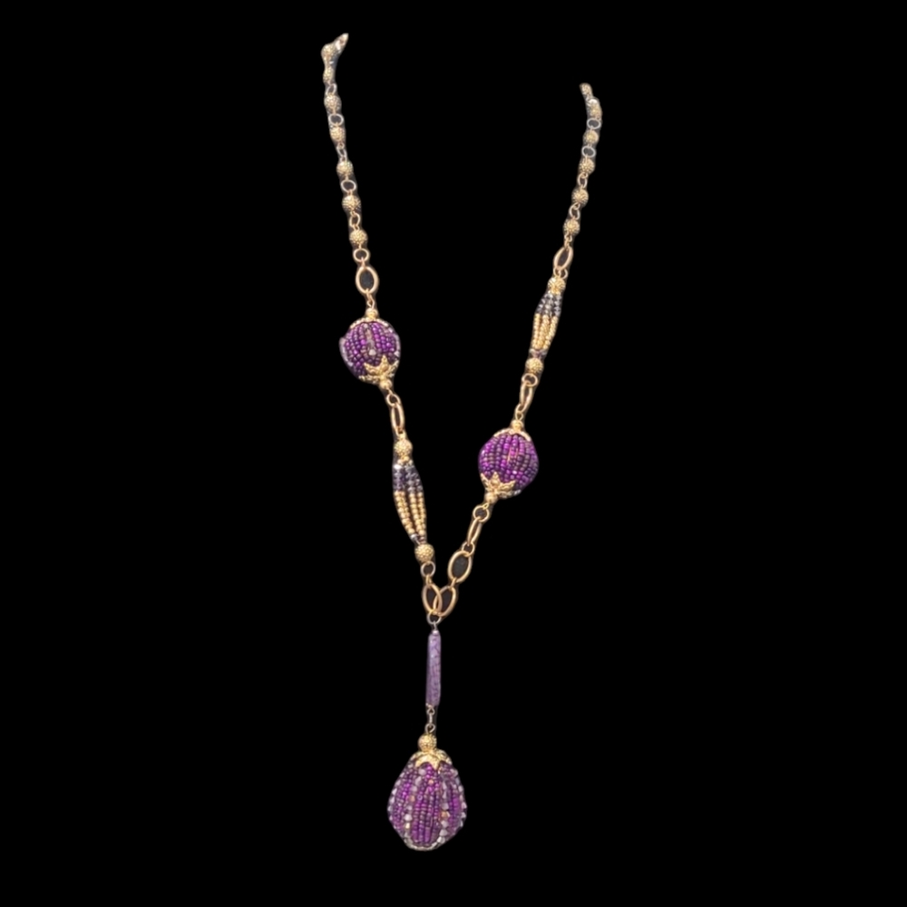 So Good Ladies Purple Beaded Fashion Statement Necklace